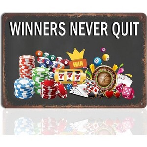 Lomsoe Gambling Sign Winners Never Quit Metal Sign - Motivational Tin Sign, Cool Room Decor for Guys, Office Inspirational Quotes, 8x12 Inch - 1 of 4
