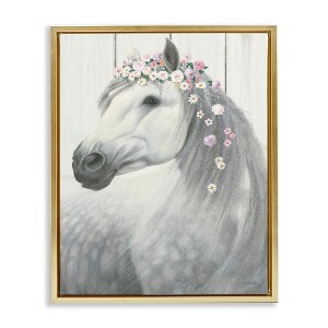 Stupell Industries Spirit Horse with Flowers Floating Frame Canvas Art, Gold, 25" x 31" - 1 of 4