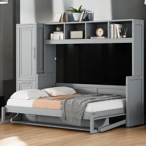 Mshliw Murphy Bed Wall Bed with Closet and Drawers, Foldable Space Saving Bed with Built-in Storage Shelves, Hidden Cabinet Bed - 1 of 4
