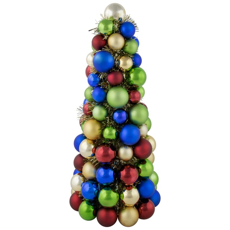 Northlight 15.75" Multi-Color 3-Finish Shatterproof Ball Christmas Tree with Tinsel, 1 of 7