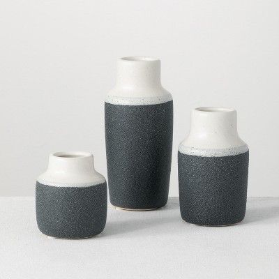 Sullivans Set of 3 Ceramic Vase 7"H, 5.25"H & 3.75"H White and Black