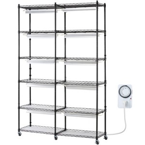 VEVOR Plant Stand with Grow Light, 6-Tier Large Tall Plant Shelf with 3000K 200W Full Spectrum Grow Light, Indoor Grow Light Shelf, Black - 1 of 4
