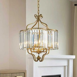 ALOADECOR 4 Lights W18in Glam Crystal Chandelier in Matte Gold Luxury Unique Drum Shape Pendant Light for Dining Room - 1 of 4