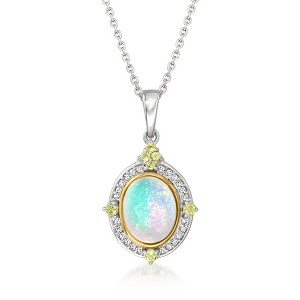 Ross-Simons Ethiopian Opal, 0.10 ct. t.w. Diamond and .10 ct. t.w. Peridot Pendant Necklace in Sterling Silver With 14kt Yellow Gold - 1 of 4