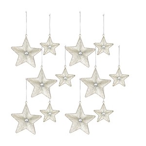 Silver Beaded Metal Star Ornaments – Set of 12, Christmas Tree Decor in Assorted Sizes by Melrose - 1 of 4