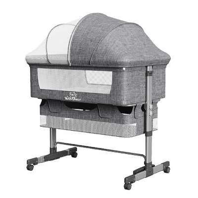 Whisen Baby Bassinet, Bedside Sleeper, Adjustable Portable Bed with Mosquito Nets, Large Storage Bag, Lockable Wheels