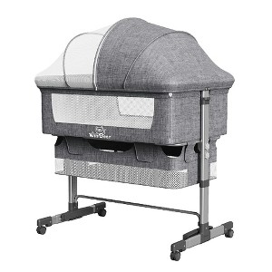 Whisen Baby Bassinet, Bedside Sleeper, Adjustable Portable Bed with Mosquito Nets, Large Storage Bag, Lockable Wheels - 1 of 4