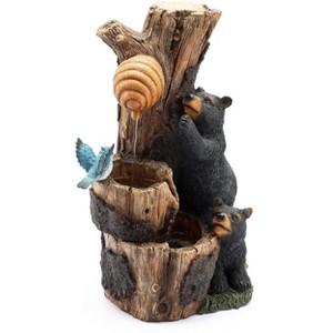 LuxenHome 21.9" H Bear and Honey Beehive Tree Resin Outdoor Fountain with Lights Brown - 1 of 4