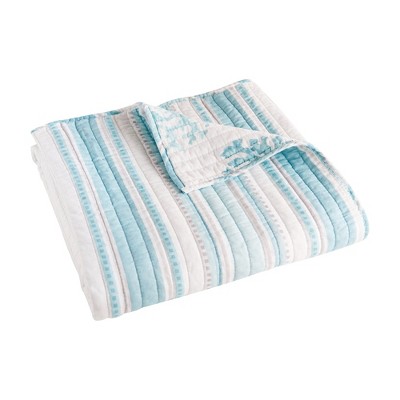 Ocean-Inspired Teal and White Cotton Quilted Throw, 50x60in
