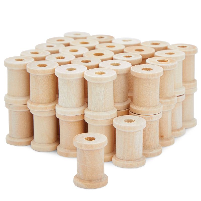 Bright Creations 50 Pack Empty Wooden Thread Spools for Arts and Crafts, 0.75 x 1 In, 0.6 cm Opening, 1 of 9