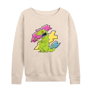 Women's - Rugrats - Reptar Shreds Lightweight French Terry Wide Neck Long Sleeve Shirt - 1 of 4