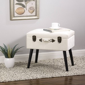 Velvet Upholstered Storage Stool with Black Legs - Glitzhome - 1 of 4