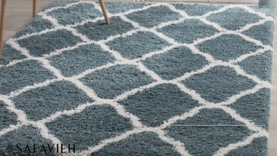 Red and Ivory High Pile Shag Runner Rug