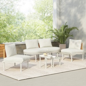 GDFStudio Drew 6pcs Patio Modular Half Moon Aluminum and Rattan Sofa Set with Round Tempered Glass Tables - 1 of 4