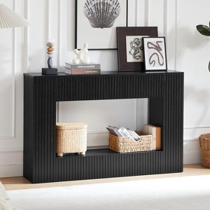 ORRD 55" Modern Slatted Console Table with Ash Veneer, Narrow Entryway Table for Living Room & Hallway,Brown - 1 of 4
