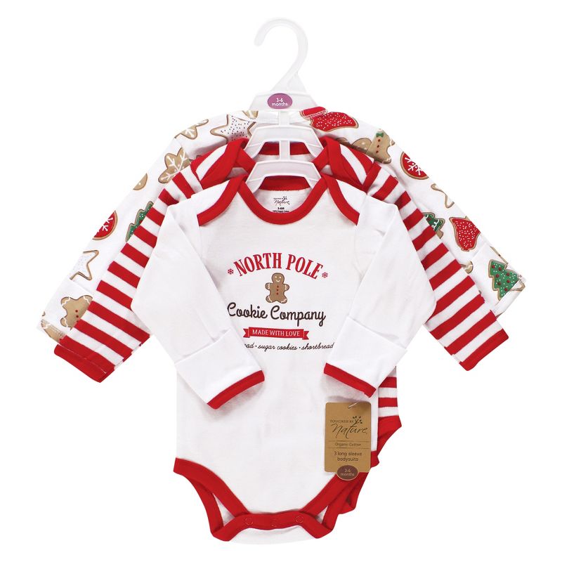 Touched by Nature Unisex Baby Organic Cotton Long-Sleeve Bodysuits, Christmas Cookies, 2 of 6