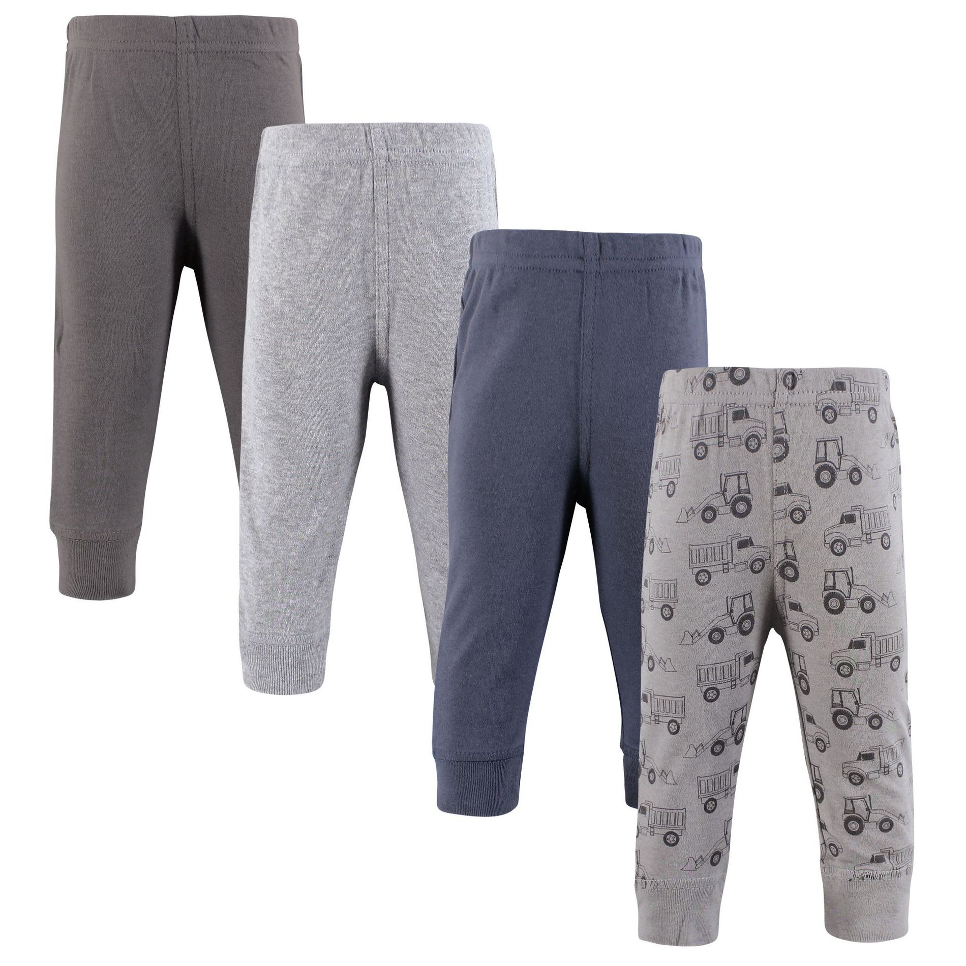 Hudson Baby Boys Cotton Pants and Leggings, Gray Construction Trucks