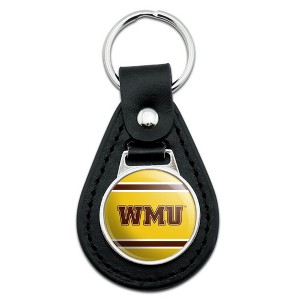 Western Michigan University WMU Stripes Black Leather Keychain - 1 of 4