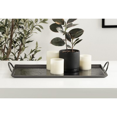 Sanzo Pewter Hammered Metal Rectangular Tray with Handles
