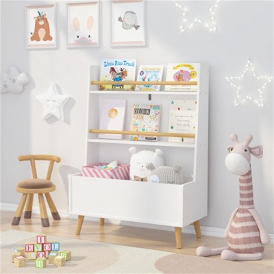 YONWAY Kids Bookshelf and Toy Organizer,3-Tier Wooden Open Bookcase, Book and Toy Storage Display for Playing Room, Bedroom, Nursery(White)