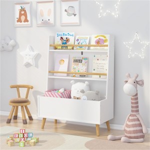 YONWAY Kids Bookshelf and Toy Organizer,3-Tier Wooden Open Bookcase, Book and Toy Storage Display for Playing Room, Bedroom, Nursery(White) - 1 of 4