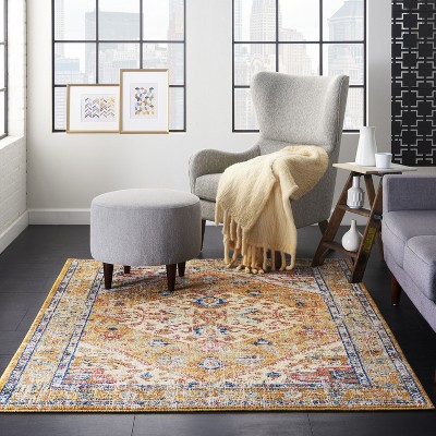 Ivory and Yellow Floral Viscose Rectangular Area Rug