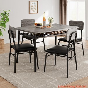 Dining Table Set for 4 with Storage Rack, 5-Piece Kitchen Table and Upholstered Chairs of 4, Wood Tabletop & Heavy-Duty Metel Frame, Dining Room Set - 1 of 4