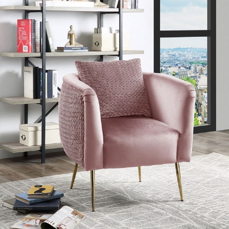 Simple Relax Velvet Barrel Accent Chair with Metal Legs in Pink, 2 of 5