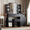 Vanity Desk with Mirror and Lights, Vanity with 6 Drawers and Shelves, Vanity with Stool & 3 Lighting Color Adjustable - 2 of 4