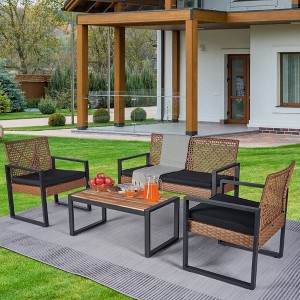 Hrinhom 4-Piece Patio Furniture Set,Modern Coffee Table with 2 Single Chairs and 1 Double Chair - 1 of 4