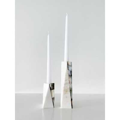 Large White Marble and Grey Pearl Tabletop Candlestick