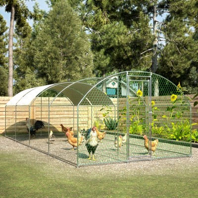 Chicken Run Hen Coop, Walk-in Poultry House Habitat Cage, Walk-in Poultry Cage With Waterproof Cover, Metal Chicken Coop For Outdoor Backyard Farm