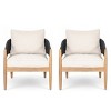 Acacia Wood Outdoor Club Chairs with Rope Backrest & Fade Resistant Cushion, Set of 2 Patio Lounge Armchair-3irtyhousy - 2 of 4