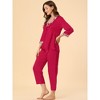 Allegra K Women’s Soft V Neck 3/4 Sleeves Lace Insert Two-Piece Pajama Sets - 4 of 4