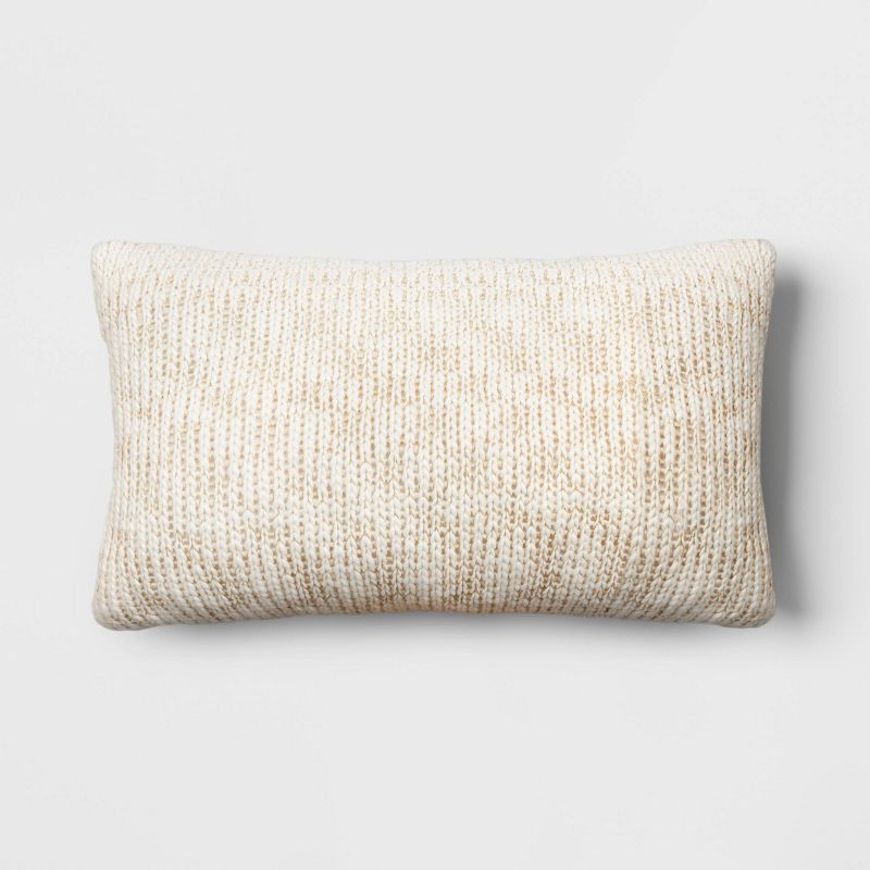 Oversized Metallic Knit Square Lumbar Throw Pillow Ivory - Threshold&#8482;, 1 of 6