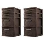 Sterilite 26226P02 4 Drawer Organizer Storage Tower with Medium Weave Drawer Fronts and Easy-Pull Handles, Espresso Brown (2 Pack)