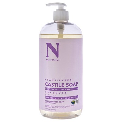 Dr. Natural Castile Liquid Soap - Multi-Use Body Wash, Shampoo and Face Wash - Hydrating Body Soap for Skin, Hair, Pets and Home - Lavender - 32 oz