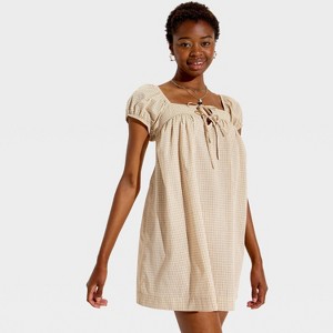 Vestido mini trapecio con manga corta abullonada para mujer - Wild Fable™