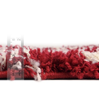 Red and Ivory Square Trellis Shag Area Rug