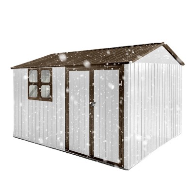 10ft x 8ft White and Coffee Metal Outdoor Storage Shed with Window