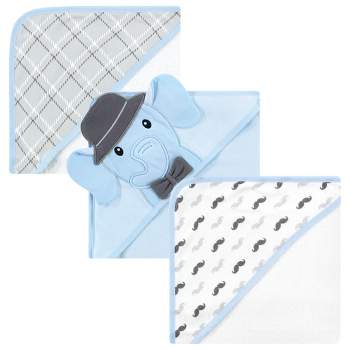 Hudson Baby Infant Boy Cotton Rich Hooded Towels, Blue Charcoal Elephant, One Size