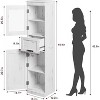 Tall Bathroom Cabinet with 4 Doors & Flip Glass Drawer, Storage Cabinet with Adjustable Shelves, Freestanding Organizer for Kitchen, Pantry, Gray - 2 of 4