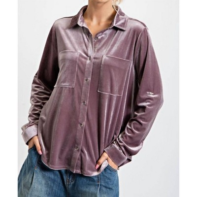Women's Velvet Button Down Shacket - Easel