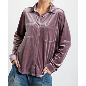 Women's Velvet Button Down Shacket - Easel - 1 of 2