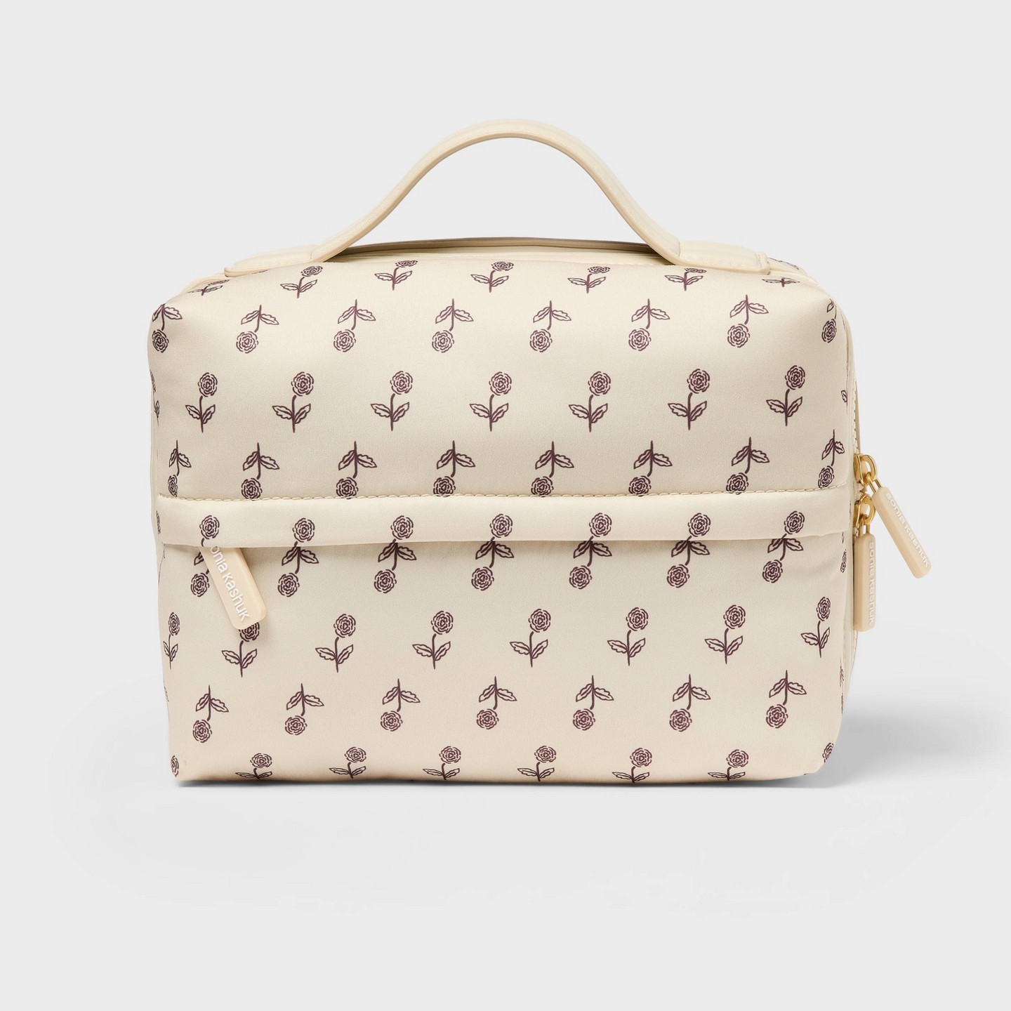 Sonia Kashuk Puffy Makeup Case - Cream with Burgundy Floral, цвет: Кремовый — фото 1