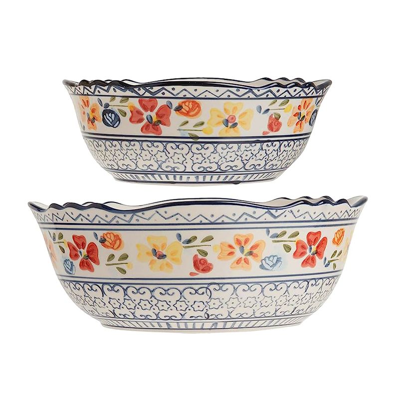 Gibson Elite Luxenbourg 2 Piece Floral Hand Painted Round Stoneware Bowl Set, 2 of 7