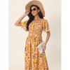 Seta T Women's Floral Short Flutter Sleeve V Neck Smocked High Waist Flowy Maxi Dress - 2 of 4