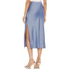 Women's Satin Midi Skirt - High Waist Slit Design with Comfortable Elastic Waistband Blue - 3 of 4