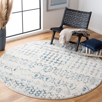 Ivory and Turquoise Geometric Hand-knotted Round Wool Rug