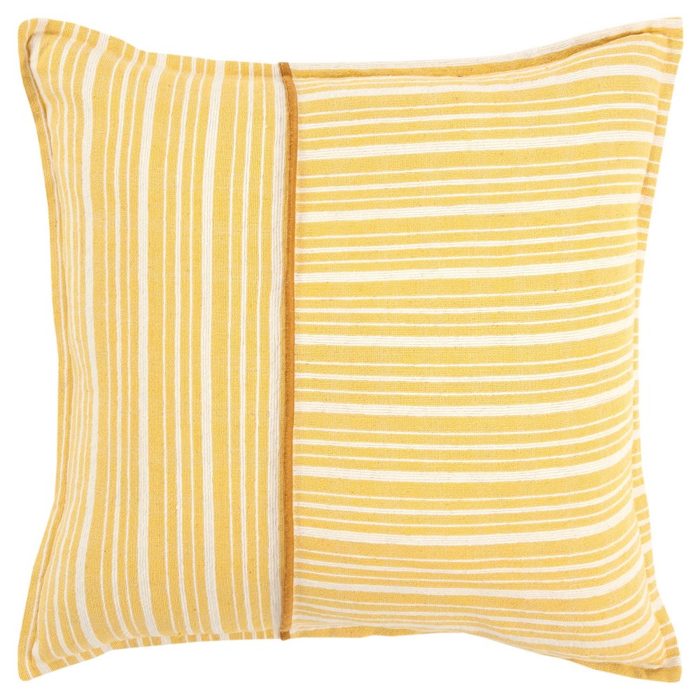 Photos - Pillow 20"x20" Oversize Striped Poly Filled Square Throw  Yellow - Rizzy Ho